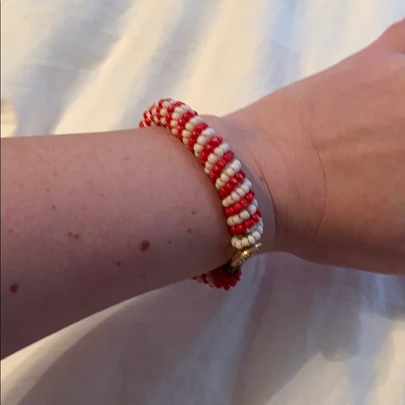 Tory Burch Red And White Striped Bracelet - Picture 2 of 4